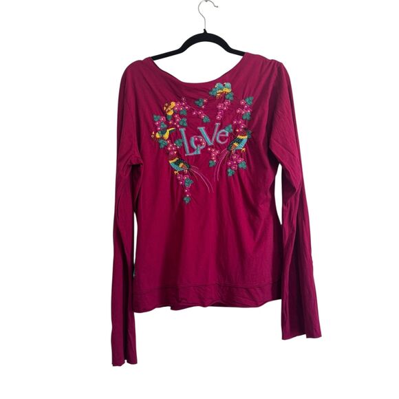 Johnny Was Red Love Embroidered Janie Favorite Long Sleeve Tee XL - Picture 1 of 6